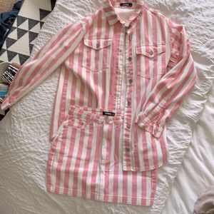 Two piece set - button up denim top w mini skirt